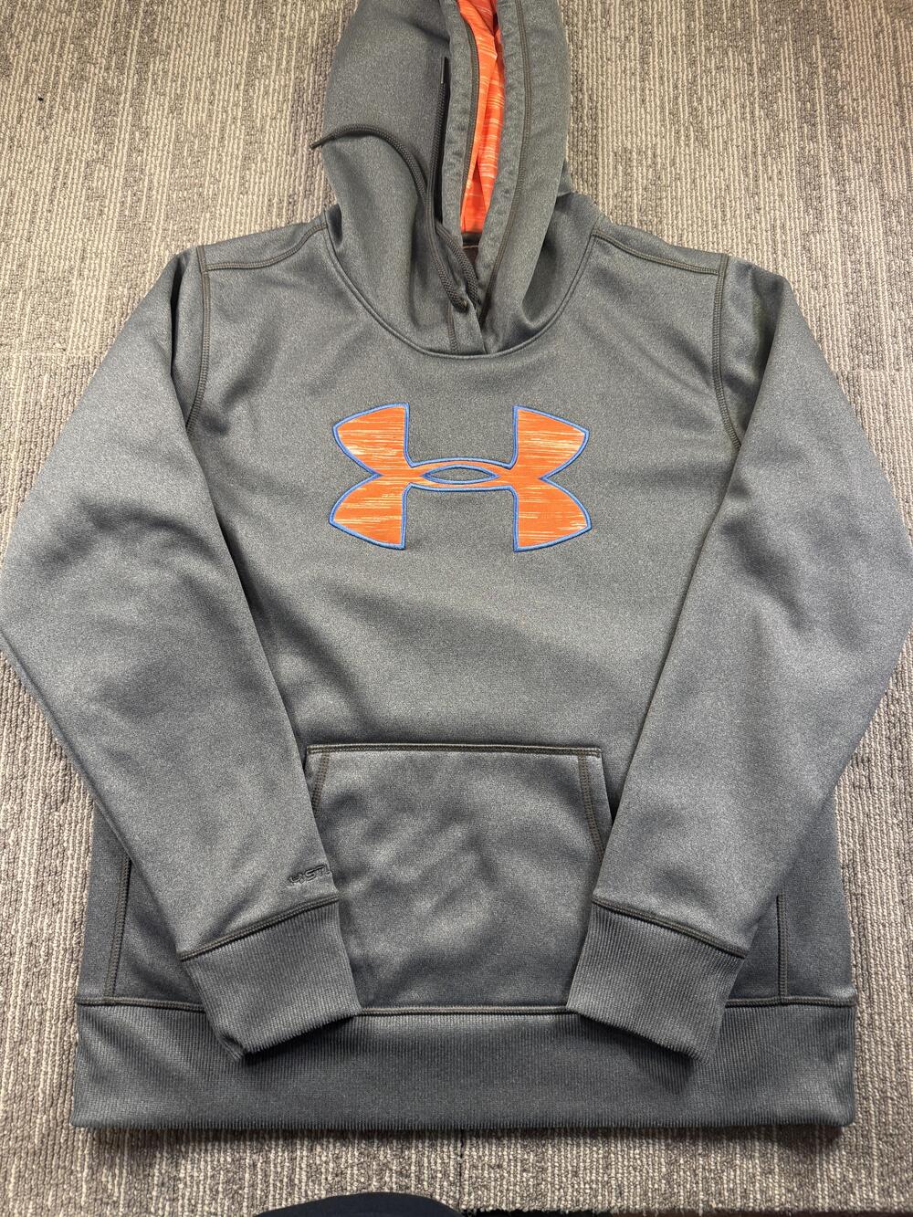 Under Armour Hoodie Mens Large Gray Pullover Storm Fleece Sweatshirt Big Logo